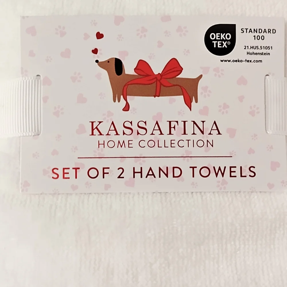 Kassafina Home Set of 2 Hand Towels Dachshund Dog Heart Valentine Pink